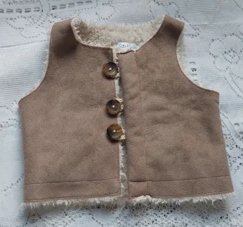 Boléro en velour beige boutonné, Kitchoun, neuf, taille 1 mois