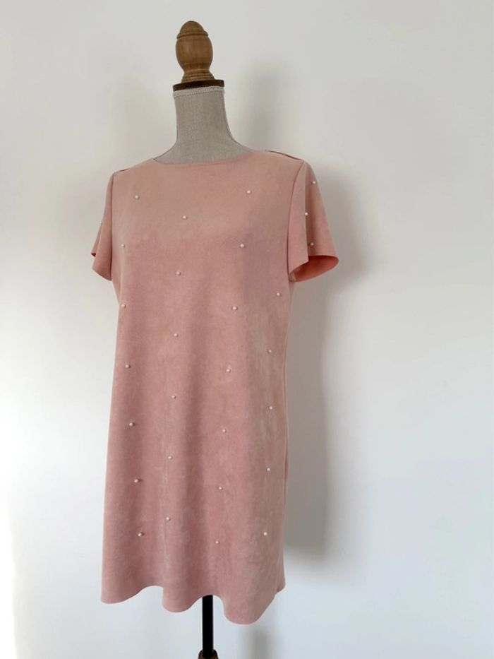 Robe tunique rose perle suédine neuf Kleid dress Vestido Vestito jurk jumpsuit femme volant mujer