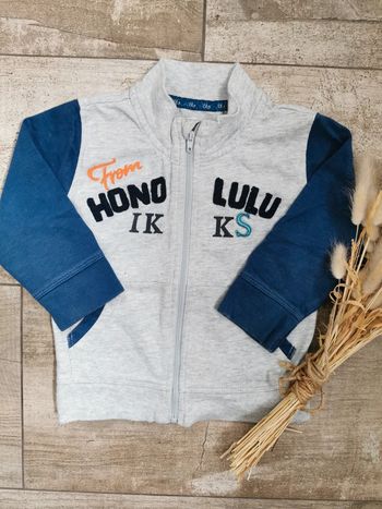 🌸Veste gilet capuche IKKS 12mois bleu gris