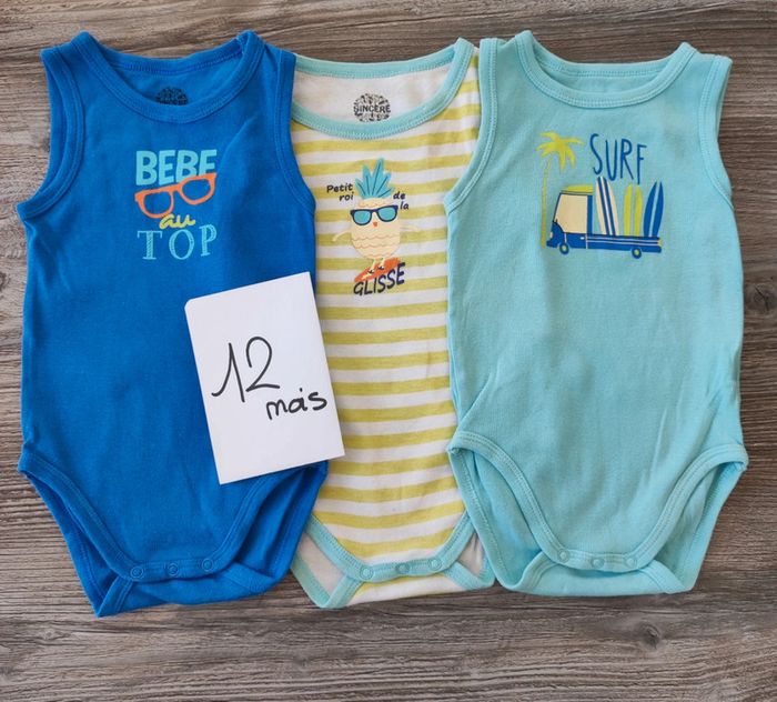 Lot de 3 bodies 12 mois en coton bio