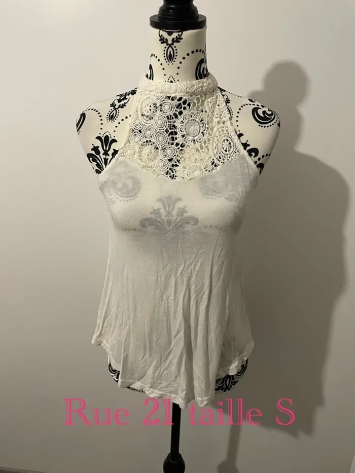 Débardeur sans manches blanc col montant dentelle crochet rue 21 taille S