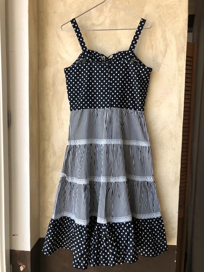 Jolie robe à pois et rayures vintage S - photo numéro 3