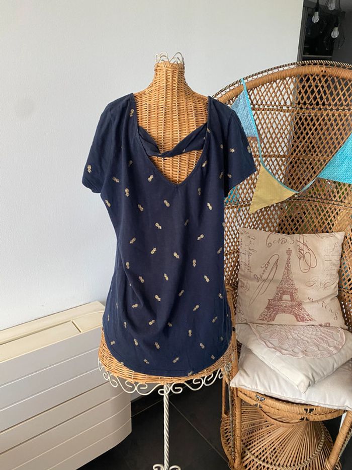 Tee shirt Grain de Malice bleu marine avec ananas dorées taille L - photo numéro 6