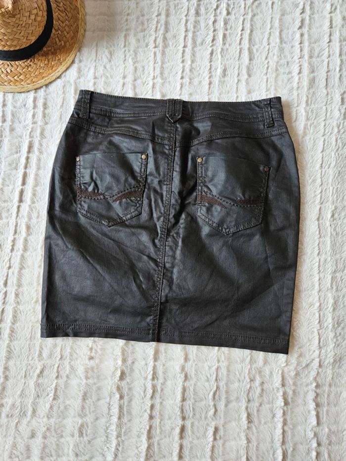 Jupe marron foncé enduit taille 36 Camaieu - photo numéro 4