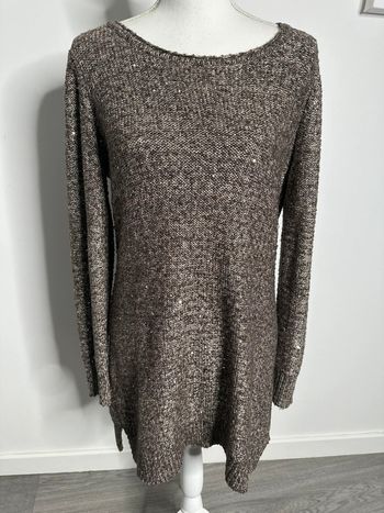 Robe pull marron beige et sequins Camaïeu T38 M