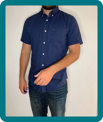 Chemisette / chemise manches courtes Tommy Hilfiger à pois bleu Marine et blanc