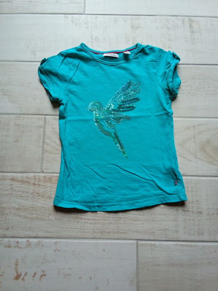 T-shirt turquoise motif colibri Okaïdi 8 ans
