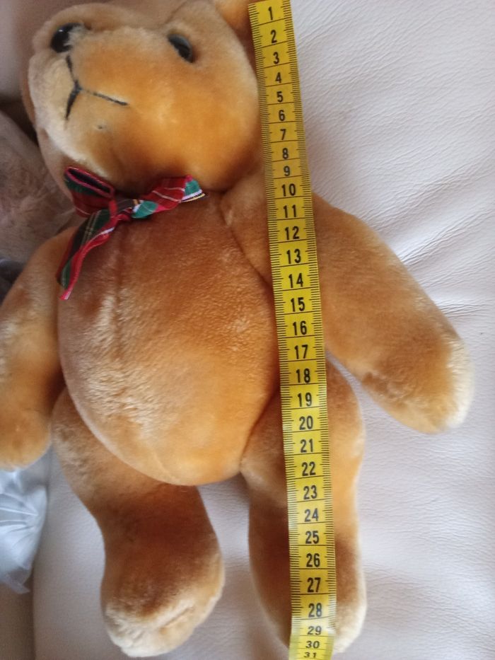 Peluche ours Boulgom marron clair Vintage  ancien doudou noeud écossais au cou yeux durs nez noir d'occasion INTROUVABLE - photo numéro 2