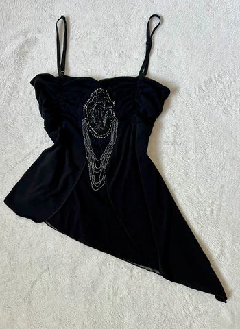 Top asymétrique plastron perles y2k coquette vintage made in France - Taille S