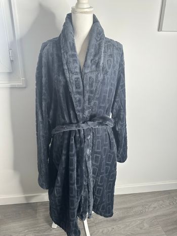 Peignoir long polaire gris géométrique T42 XL