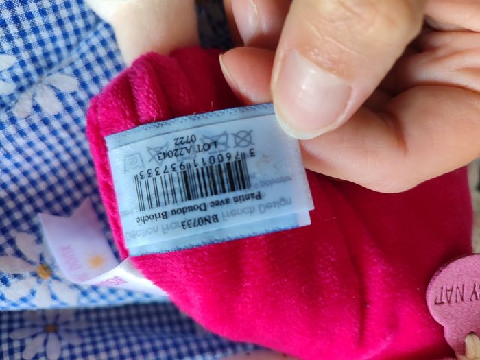 doudou baby nat' brioche rose fushia mouchoir blanc pois point noir beige bonnet bn0733 - photo numéro 3