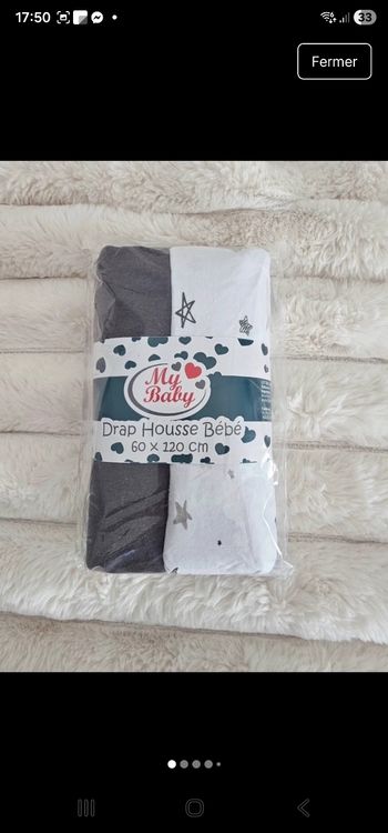 Lot de 2 draps housses 60×120 cm Neufs