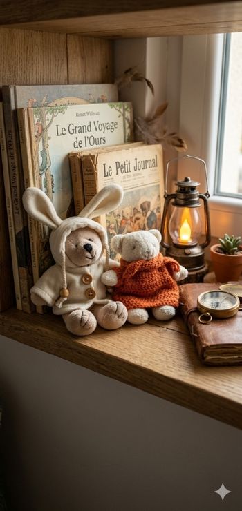 Duo d'oursons de collection- tenues lapin et tricot- état neuf