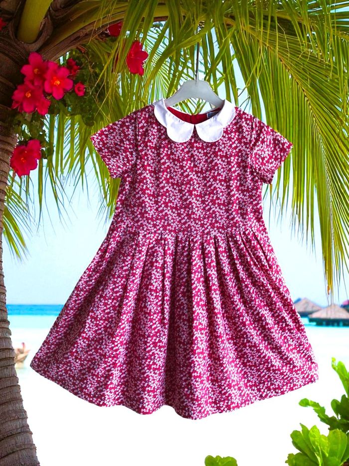 JACADI - NEW - ROBE FILLE IMPRIMÉ LIBERTY, COL PÉTALES & PLIS SUR LE BAS 8A - photo numéro 2