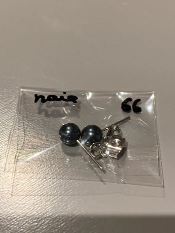 Boucles d’oreilles Adopt’ n•66 Perles boules noir Structures tiges + fermoirs argentés  Bijoux