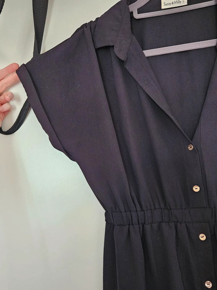 Robe chemise noire à boutons dorés Easy Clothes - photo numéro 4