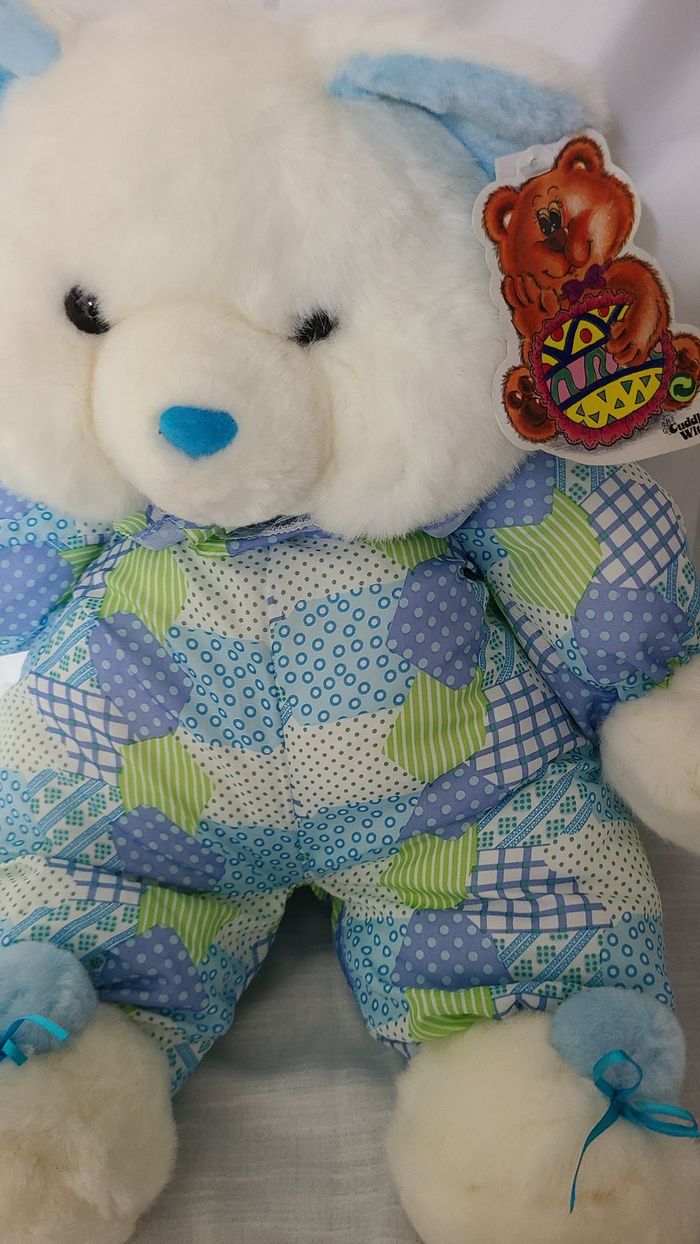 peluche ours en peluche blanc , bleu imprimé VINTAGE Cuddle Wit - photo numéro 2