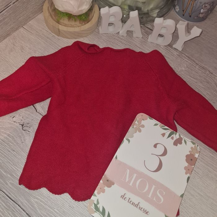 Gilet bébé fille rouge 3 mois - photo numéro 3