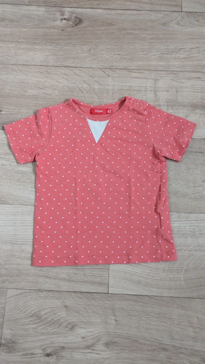 Tee-shirt Corail à pois blanc 24 mois
