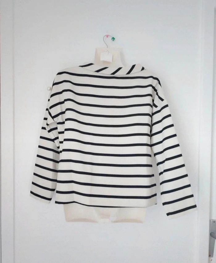 Blouse rayée avec perles manches longues femme - photo numéro 3