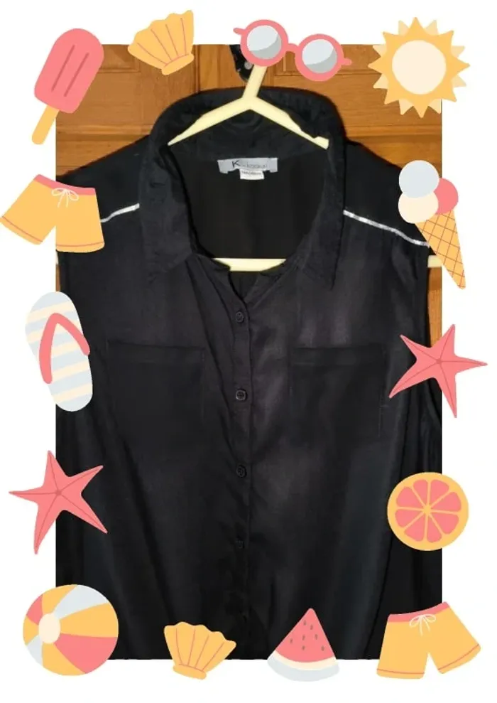 Top noir boutonné sans manche à noué 14 ans - photo numéro 2