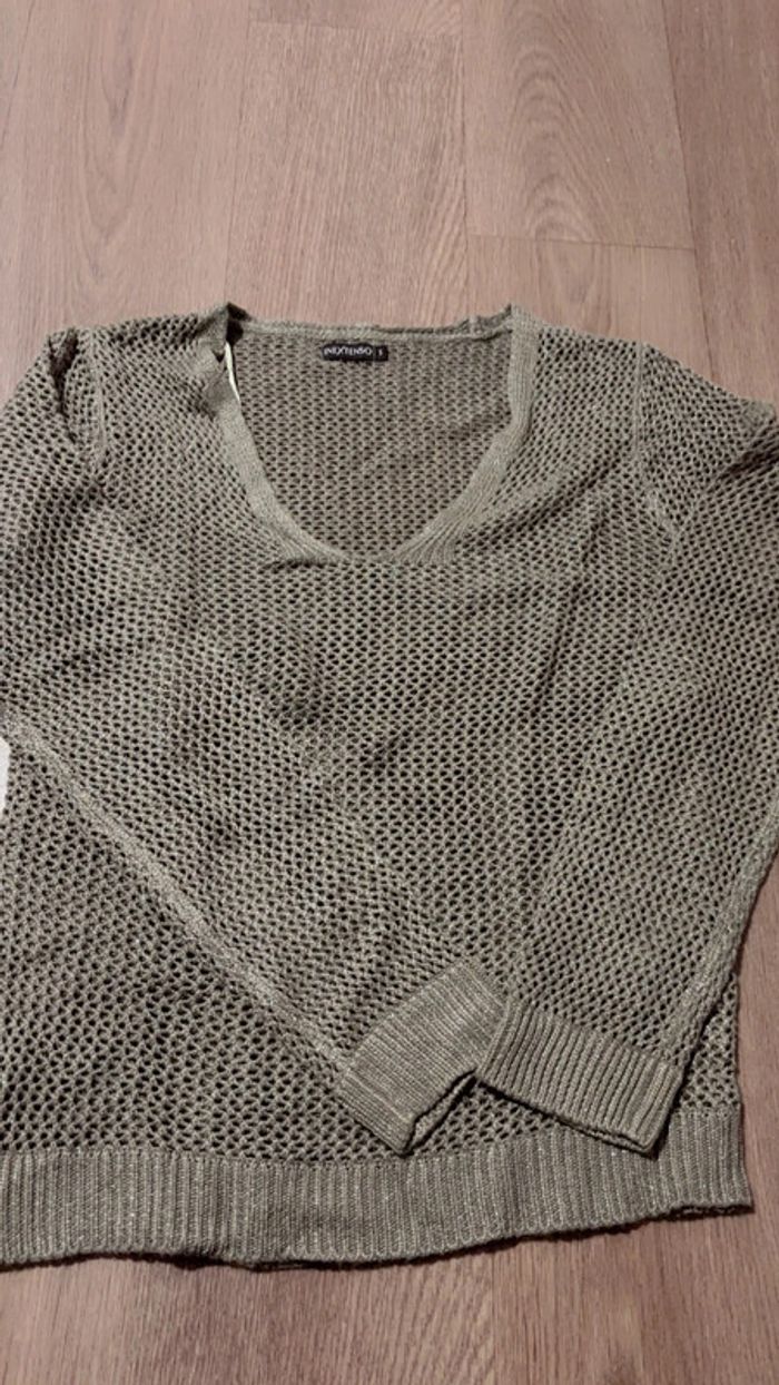 Pull maille ajouré kaki pailleté