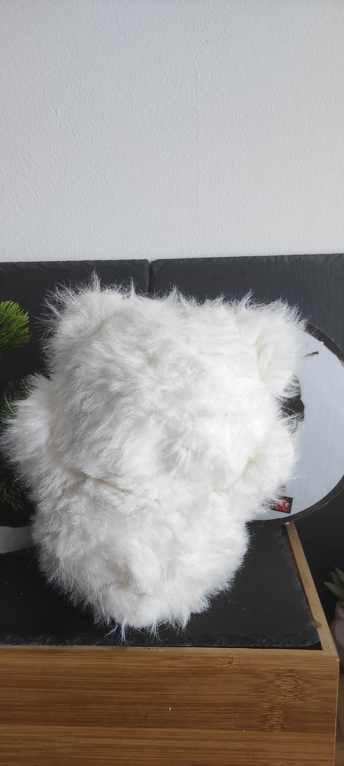 doudou peluche ours marron beige blanc cravate bleu marine ancien vintage Poils - photo numéro 2