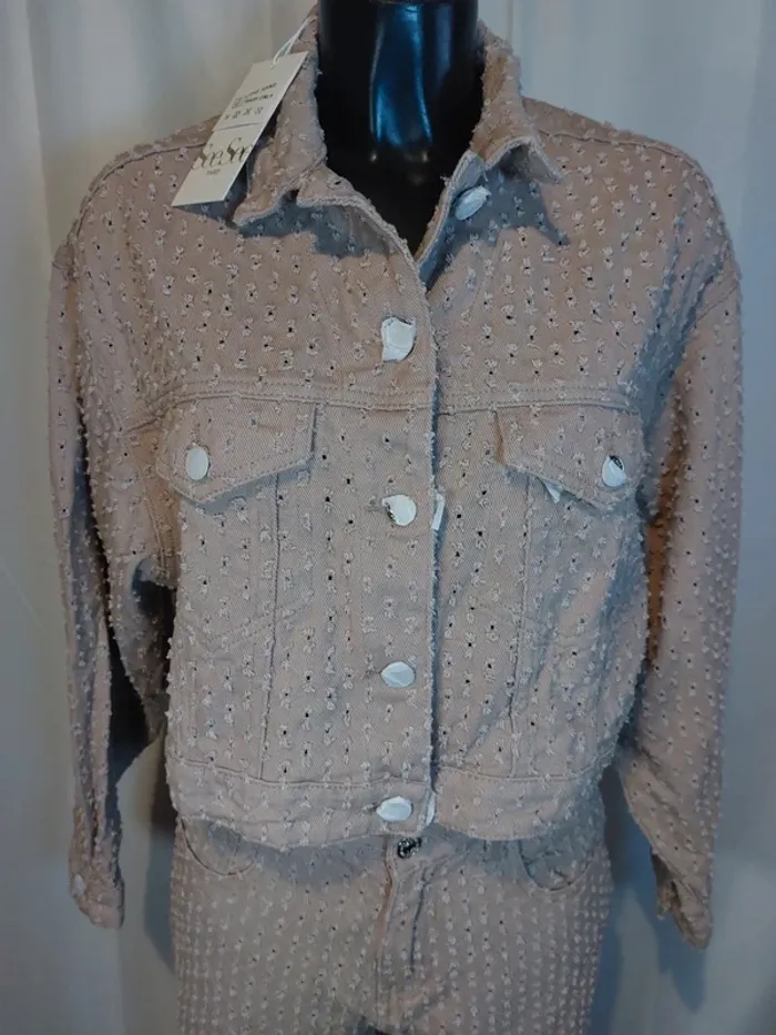 Ensemble en jeans Veste courte/Pantalon jeans à trous Neuf - photo numéro 2