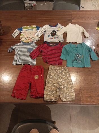 Lot de 2 pantalons et 6 tee-shirts manches longues garçon 3 mois