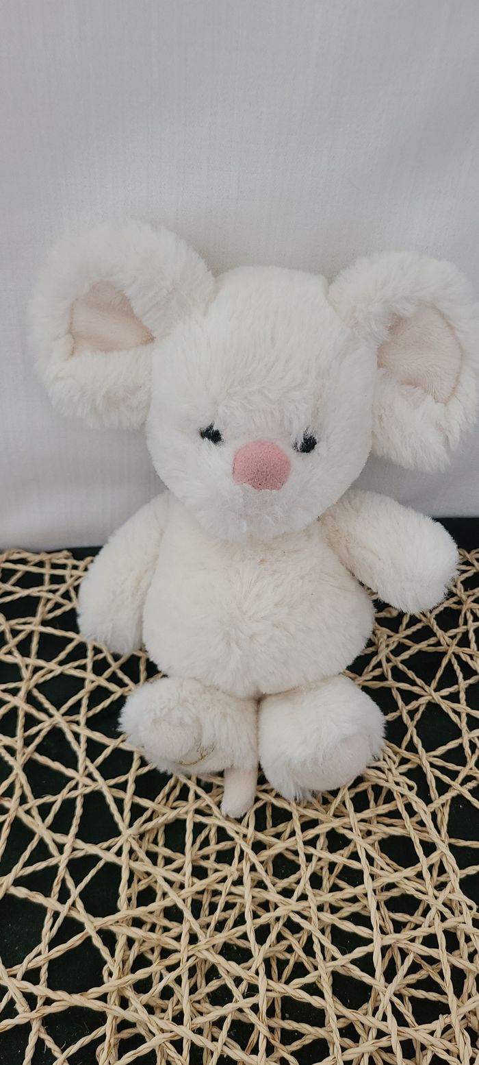 Doudou peluche souris blanche- Nez rose - Bukowski - photo numéro 5