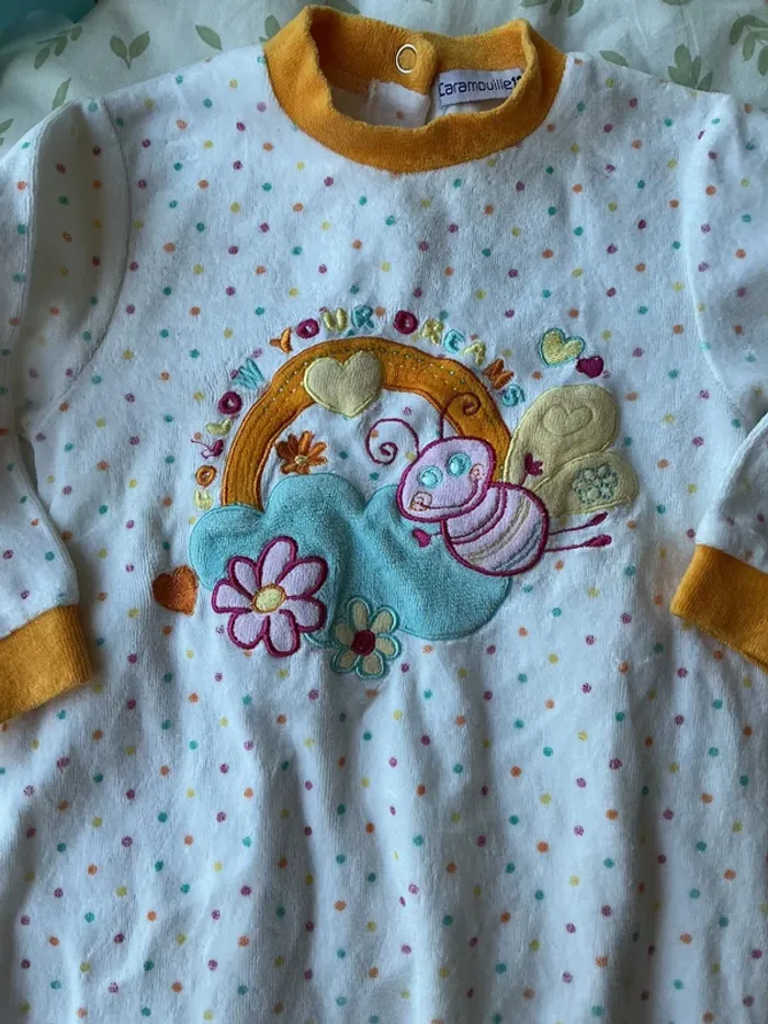 pyjama grenouillère en velours blanc à pois multicolore caramouille 12 mois - photo numéro 5