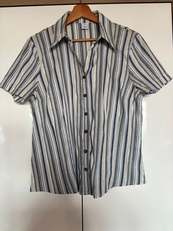 Chemisier à manches courtes rayé bleu, beige et blanc - M&S - Taille 42