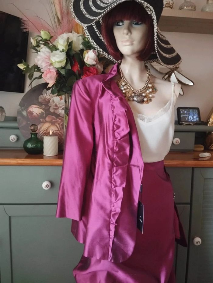 🌹 Ensemble Veste & Jupe Magenta Pure Soie Sintesis T50/52🌹 - photo numéro 6