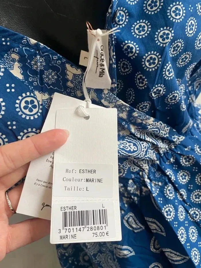 Belle robe été bleu à motif femme 40/L coton grace &mila - photo numéro 6