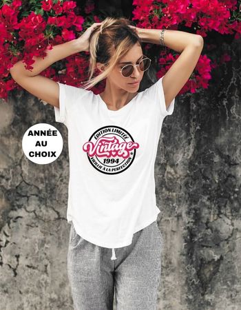 Tee-shirt anniversaire femme personnalisable vintage