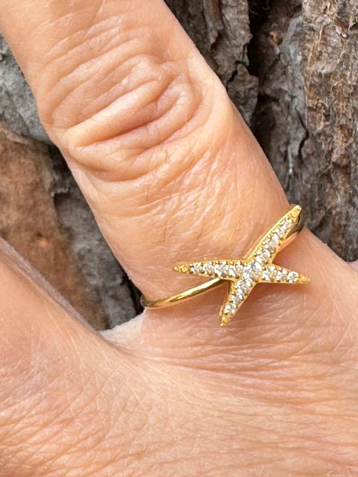 Bague réglable acier inoxydable or lien croisés cristaux - photo numéro 2