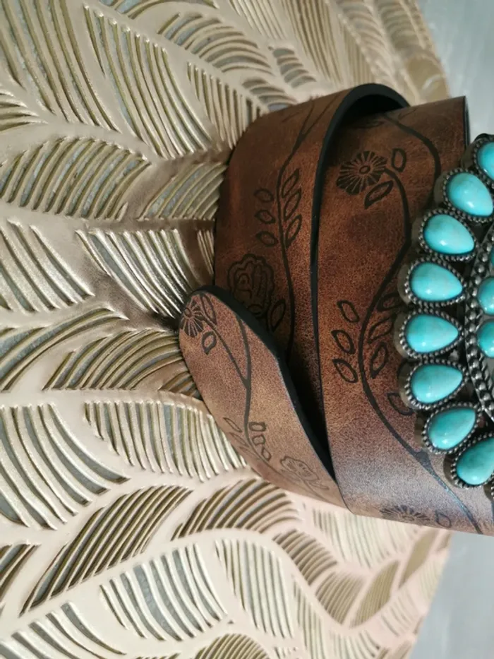 Ceinture de cowboy country fleur turquoise - photo numéro 3