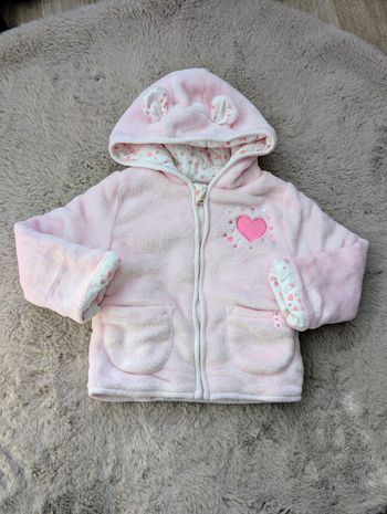 Veste polaire rose Primark Baby 9–12 mois – capuche oreilles – bon état