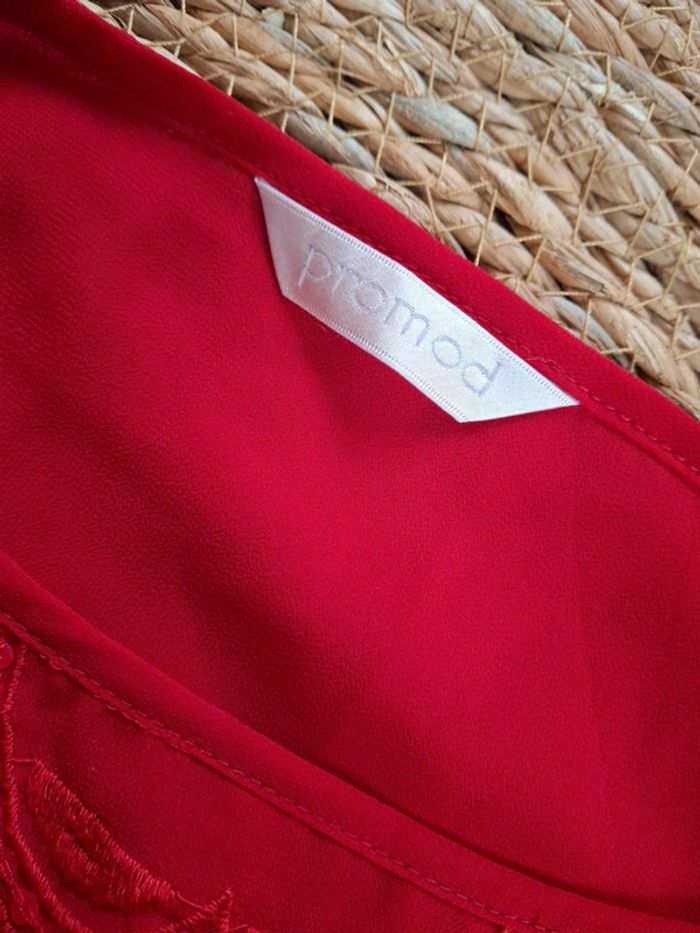 Promod haut rouge voile perles 38 - photo numéro 4
