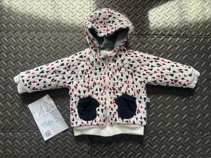 Manteau veste gilet chaud zippé doublé moumoute 12 mois Petit Bateau