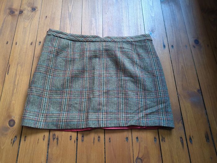 Mini jupe esprit 42 laine écossais tartan marron - photo numéro 3