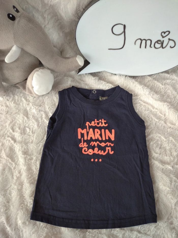 Débardeur tee shirt chemise sans manche Garçon 9 mois Petit marin de mon cœur Tape à l'œil