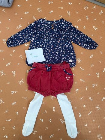 Blouse + short + collants 9 mois