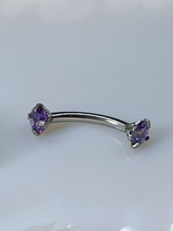 Piercing d Arcade sourcil Banane Metal Acier broche double Strass Rond Oeil de Chat vissable violet