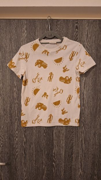 Tee-shirt manches courtes blanc imprimé motifs désert ocre