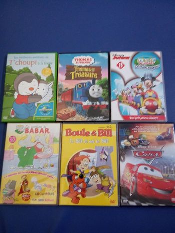 Lot de 6 DVD enfant, mixte, Mickey, T'choupi, cars, Babar thomas le train, boule et Bill etc.dis..