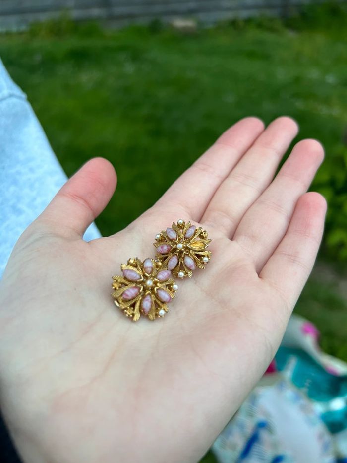 Boucles d’oreilles fleurs rose - photo numéro 2