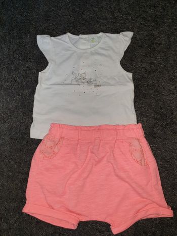Ensemble T-shirt Bambi + short rose 6 mois