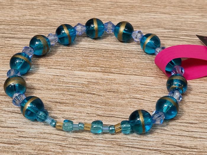 Bracelet Elastique Perles Bleu Dorée Turquoise - photo numéro 8