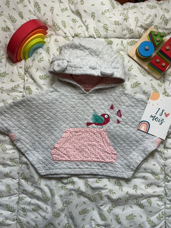 Poncho à capuche gris poche devant boîte à malices 18 mois - photo numéro 2